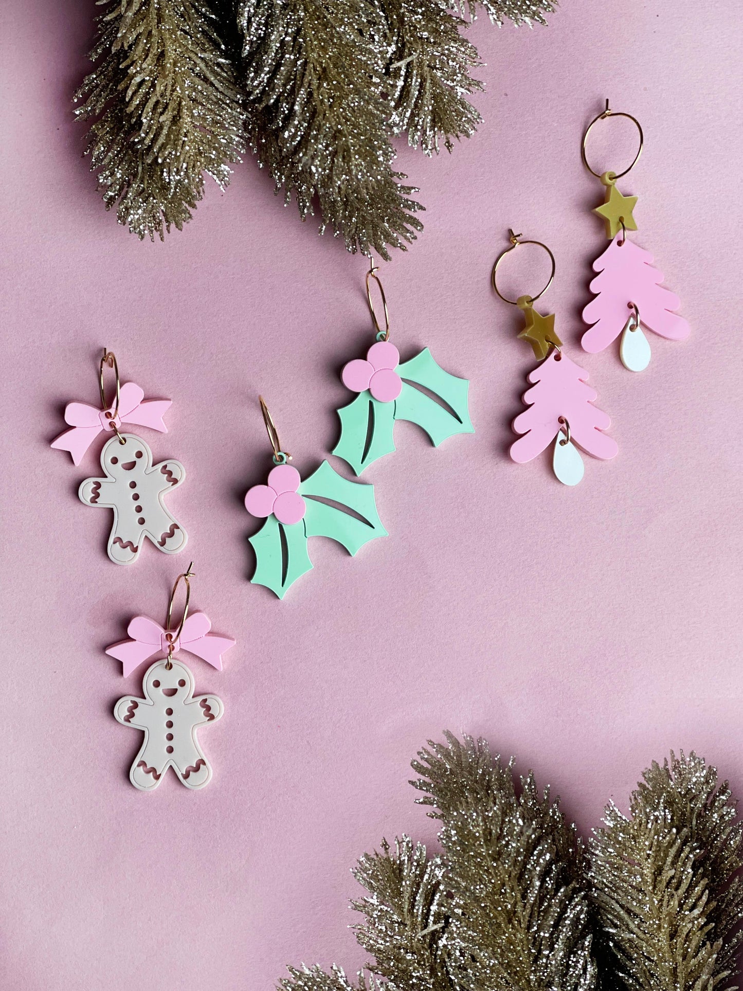 Boucles d'oreilles Noël Pink - Sapin