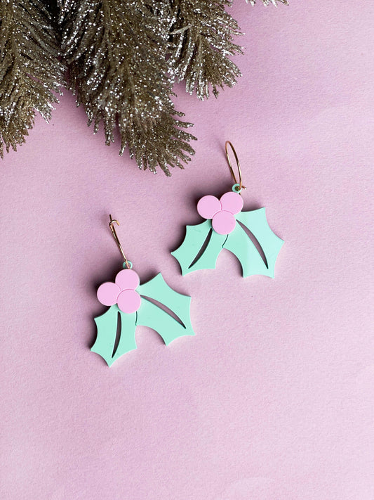 Boucles d'oreilles Noël Pink - Houx