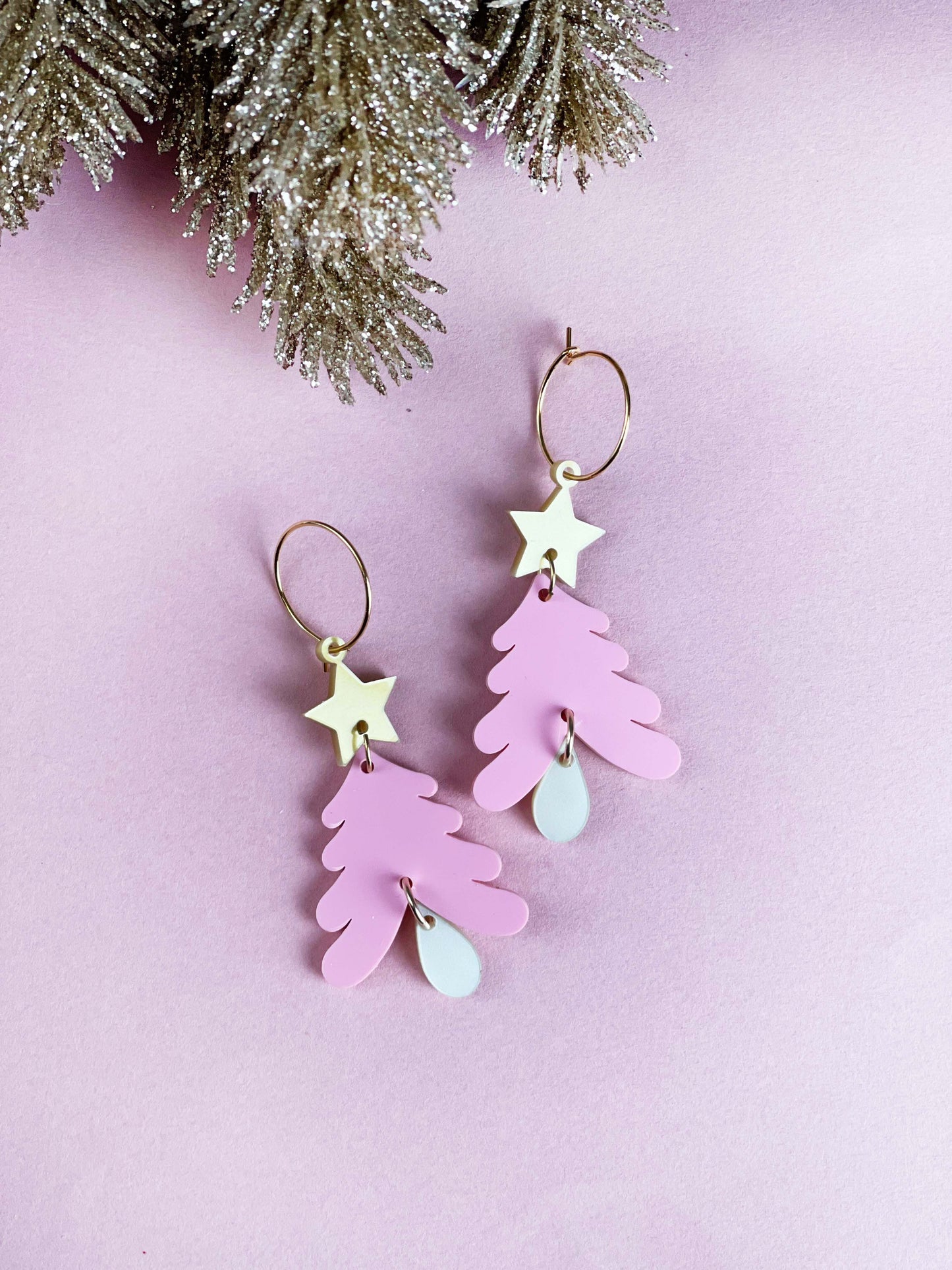 Boucles d'oreilles Noël Pink - Sapin