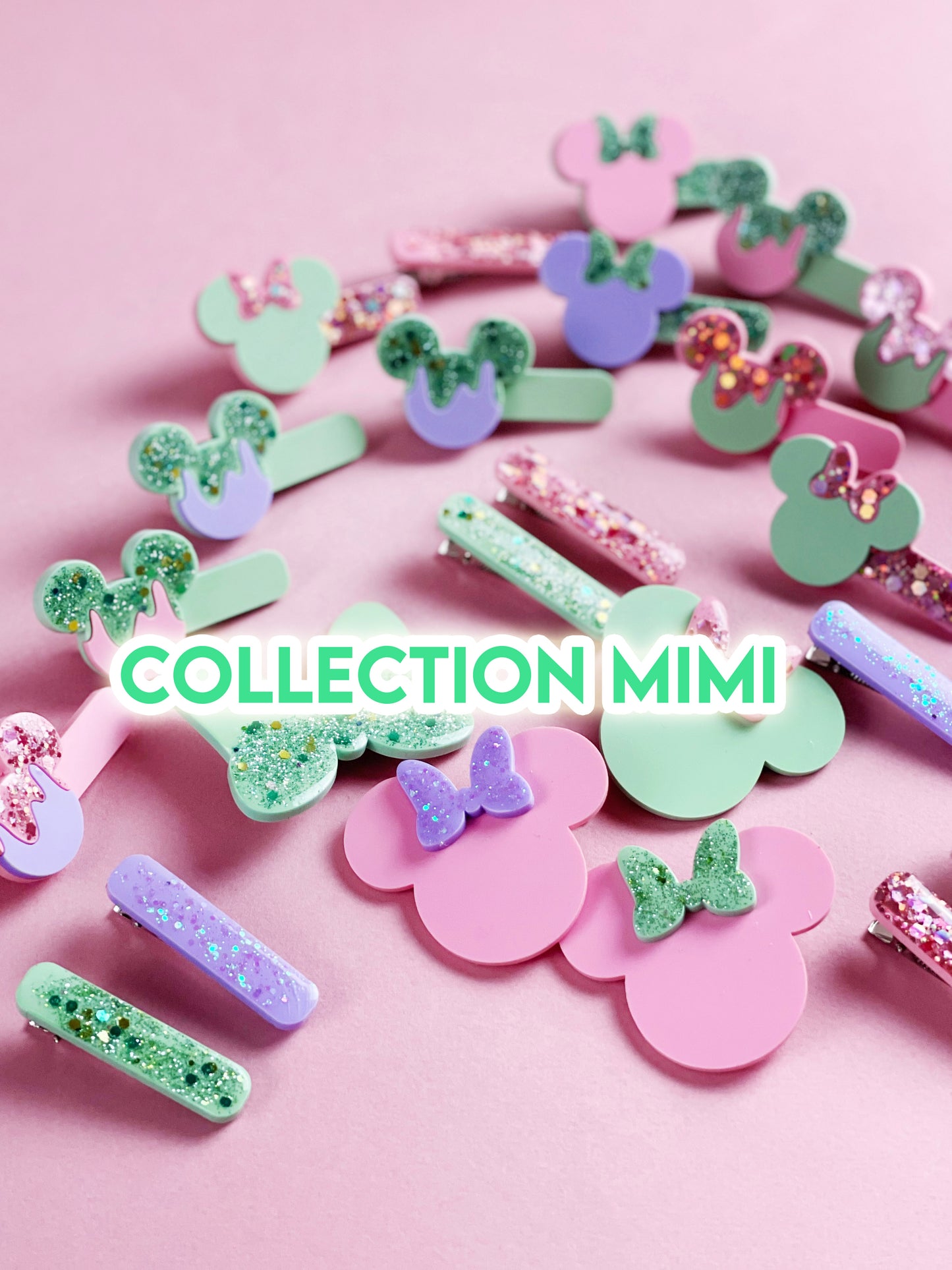 Barrette Tête Glitter Mimi Rose noeud mint