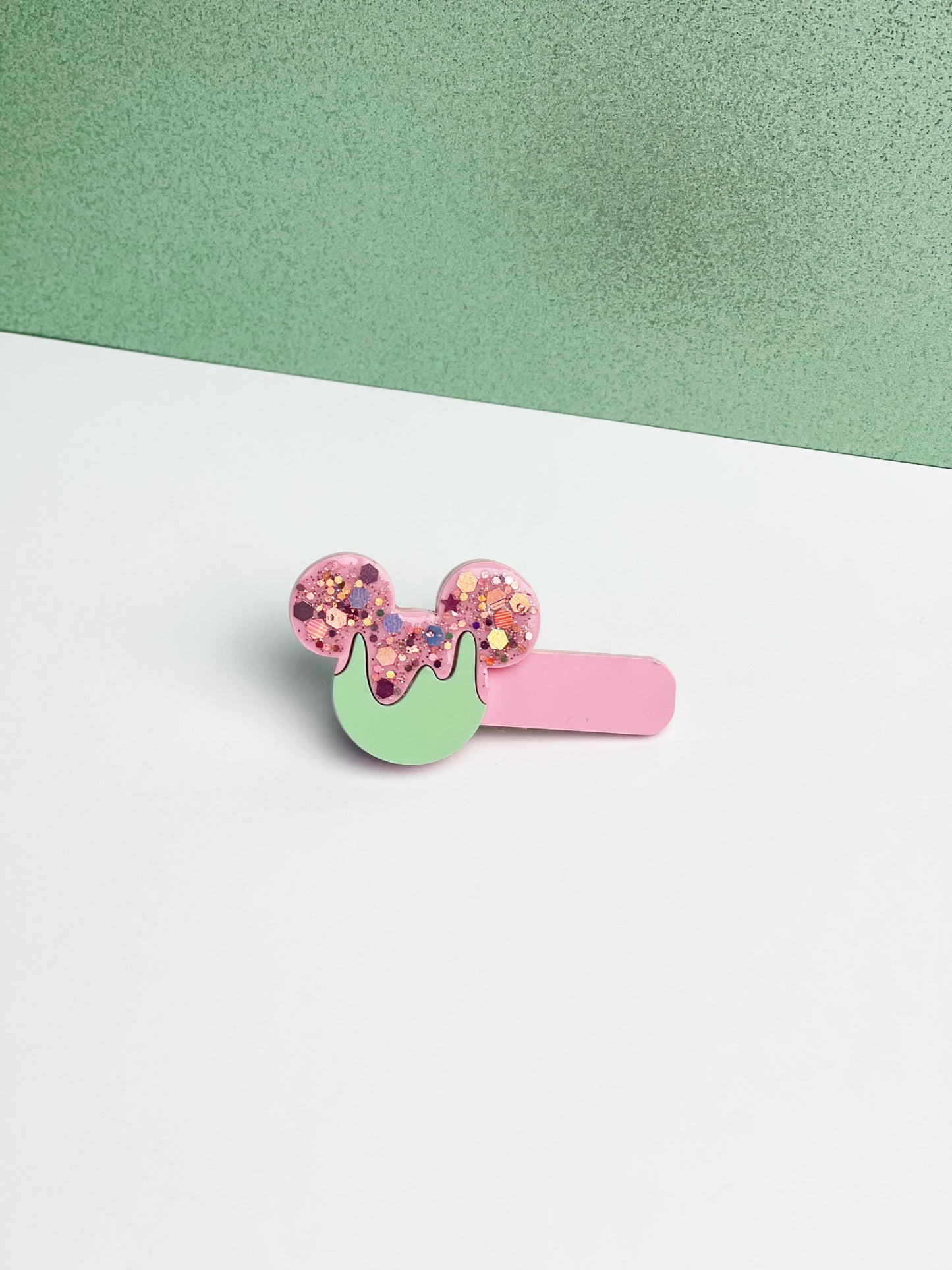 Barrette Glitter Glace mimi Mint coulis Rose