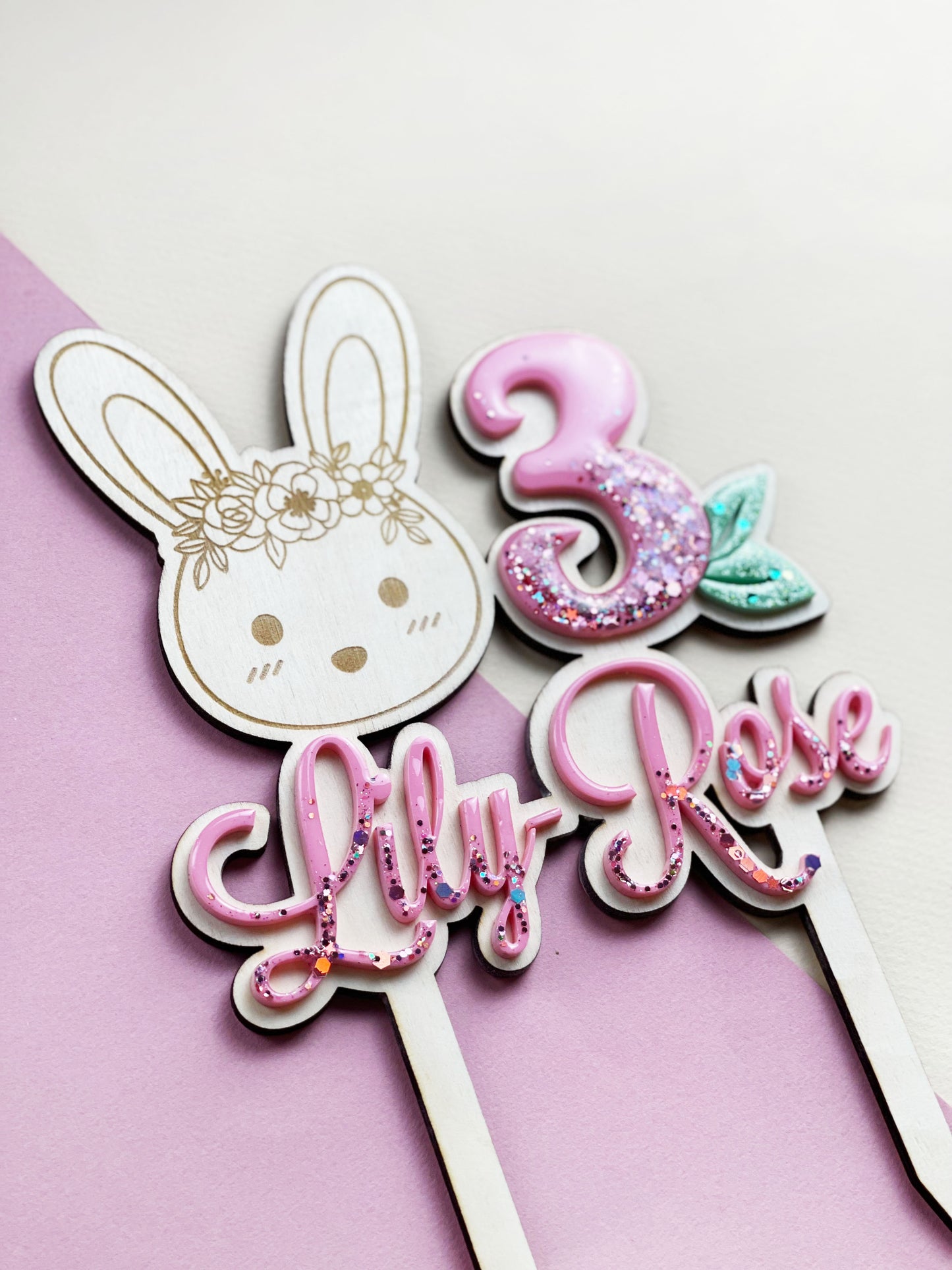 Cake topper Lapin fleuri